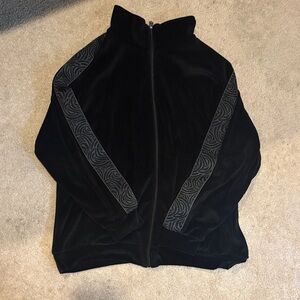 CALE Black Velour Zip Jacket with Gray Logo Patch